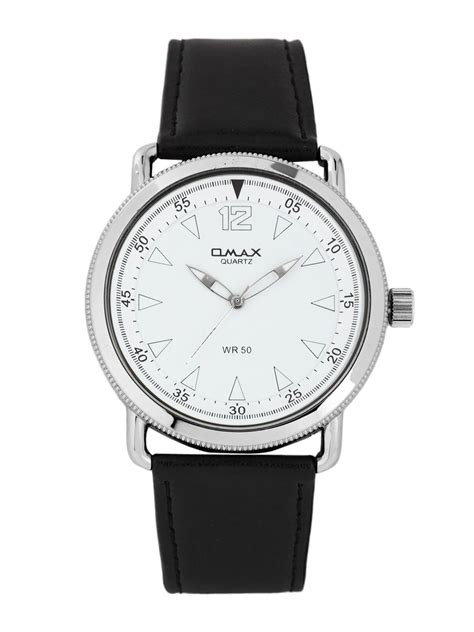 OMAX Analog Round Case White Dial with Black Leather Strap Watch for ...