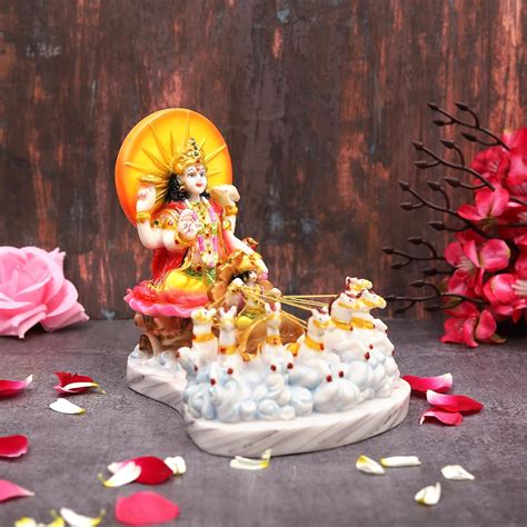 Buy Rama Collections Marble Lord Surya on His Seven Horses Chariot Idol ...