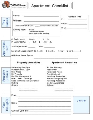 Apartment Checklist - Blank Fillable Template | Fill Out, Print ...