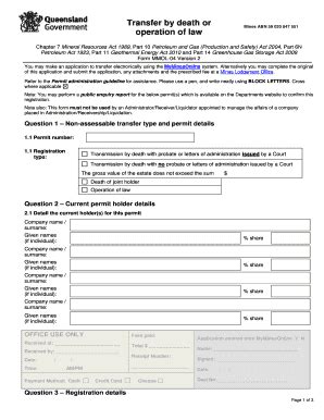 Fillable Online mines industry qld gov Transfer by death or operational ...