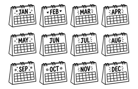 Set of 12 hand drawn desk calendars for every month of the year ...