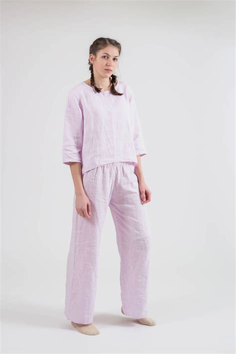 Pure Linen Pajamas Set for Women. Natural Linen Pants and - Etsy