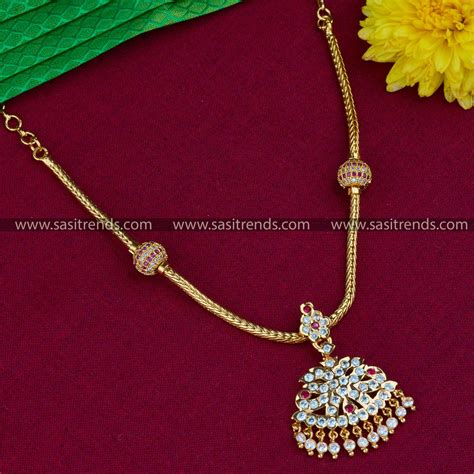 Gold Plated Traditional Attigai Necklace with AD Stones | Sasitrends