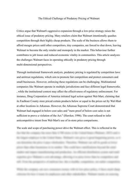 The ethical challenge of predatoty pricing of walmart | IBUS3104 ...
