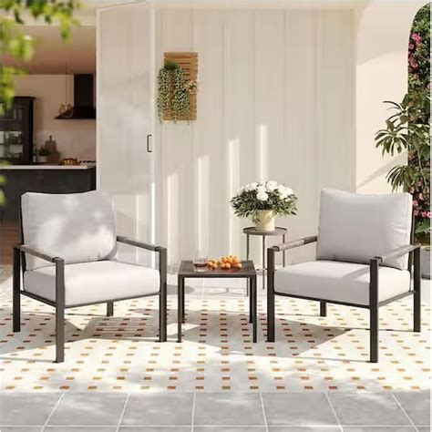 AURA OUTDOOR 3 -Piece Patio Sofa Conversation Set with Beige Cushions ...