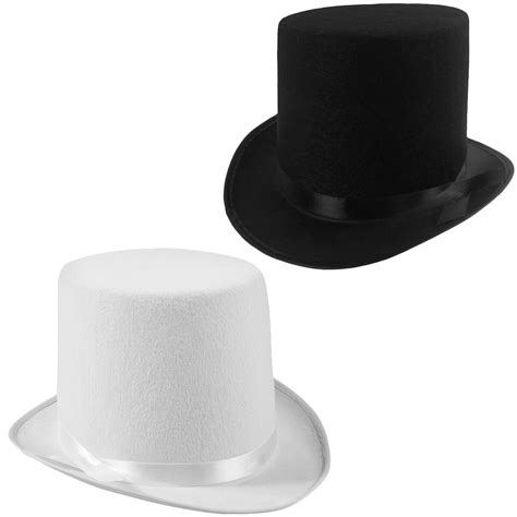 Felt Top Hats - 2 Pack - 1 Black & 1 White Top Hat Costume Hats Funny ...