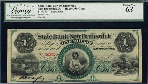 1860s New Brunswick, New Jersey State Bank at New Brunswick $1 ...