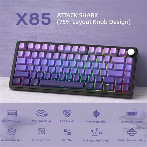 FREEWOLF Attack Shark X85 ワイヤレスメカニカルキーボード、Bluetooth 5.0/2.4GHz/有線ゲーミング ...