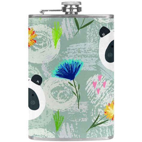 Buy Cartoon Gray Panda Colorful Dots And Flowers Flask for Liquor and ...