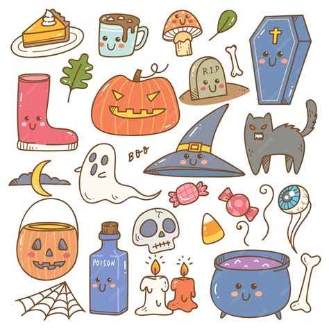 Premium Vector | Set of cute Halloween doodles