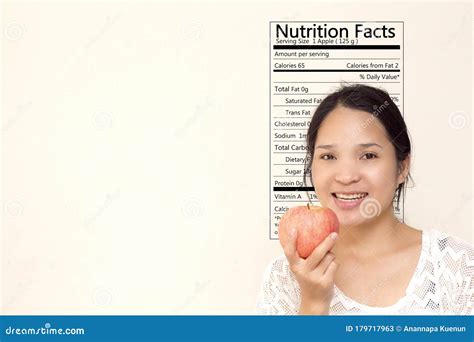 Women with Apple Nutrition Facts Label Stock Image - Image of juicy ...