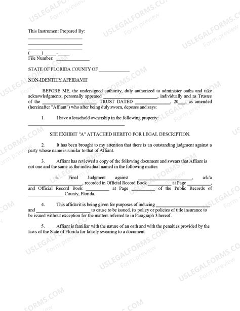 Florida Non-Identity Affidavit | US Legal Forms