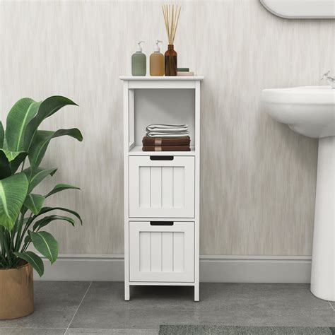 Modern White Bathroom Floor Cabinet, Freestanding Wood Storage ...