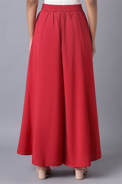 Buy Red Solid Flared Woven Palazzo With Elasticated Waistband Online ...