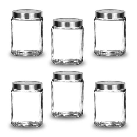 Buy Croco Silver Steel Transparent Clear L Lid Square Cube Glass Jars ...