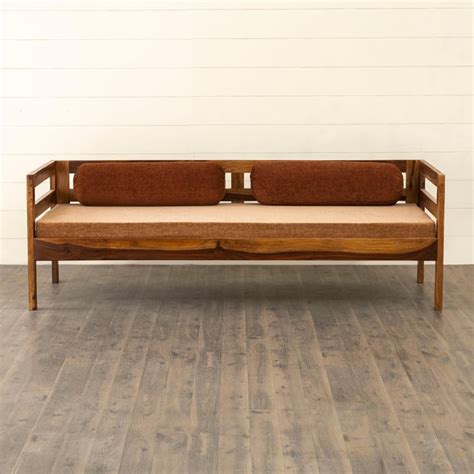 Buy Helios Posen Sheesham Wood Diwan Bed with 2 Bolster - Brown from ...