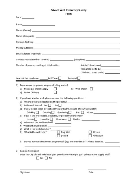 Fillable Online dot alaska Private Well Inventory Survey Form Fax Email ...