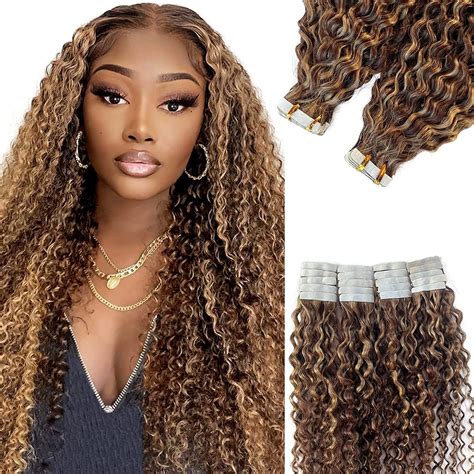 Amazon.com : Tape in Hair Extensions Curly Human Hair Tape in ...