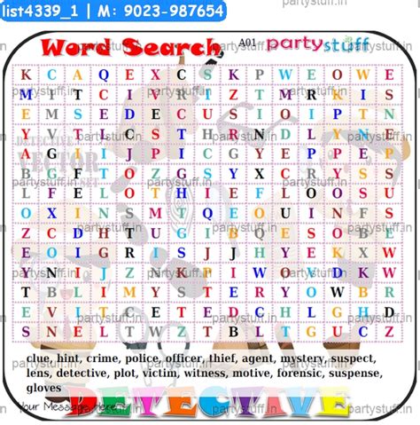 Detective Word Search in Detective theme - Designs - PartyStuff