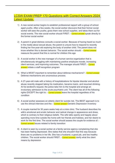 LCSW EXAM PREP Questions with Correct Answers 2024 Latest Updated - Law ...