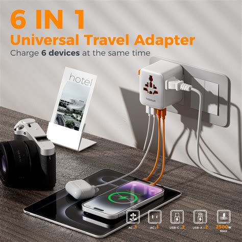 TESSAN Travel Plug Adapter with USB C Ports, for EU, UK, USA, AU, Power Socket Charger | Shopee ...