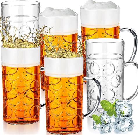 Amazon.com | Domensi 6 Pcs 43 oz Large Plastic Beer Mug with Handles ...