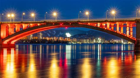 Download wallpaper Krasnoyarsk, Communal bridge, The Yenisei River ...