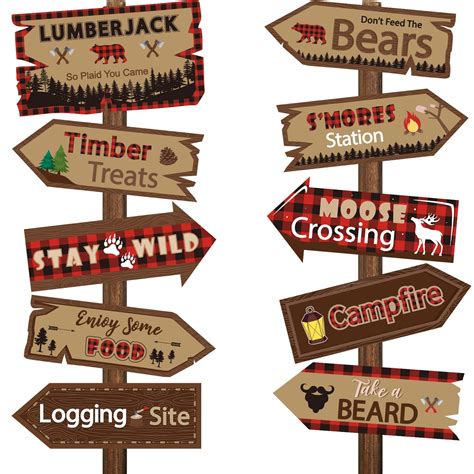 Skylety 20 Pieces Lumberjack Party Directional Welcome Signs Door ...
