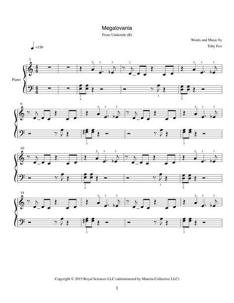 Megalovania (arr. Joanna Vasanth) by Toby Fox Sheet Music for Piano ...