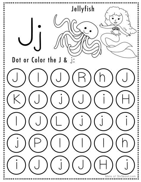 Free Alphabet Do a Dot Printables Worksheets - Letter J (Mermaid Themed) - Sly Spoon | Letter j ...