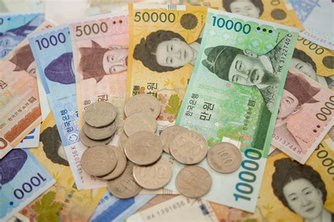 Banks and coins of the won currency. The currency of South Korea is ...