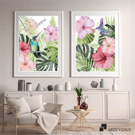 Wall Art Painting Set on Paper, Titled: Tropical Hibiscus Flair