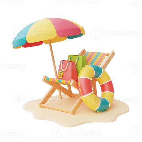 summer sale with beach chair,umbrella and colorful inflatable ring ...