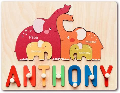Amazon.com: Personalized Name Puzzle for Kids with Family Elephant Set, Personalized Baby Gifts ...