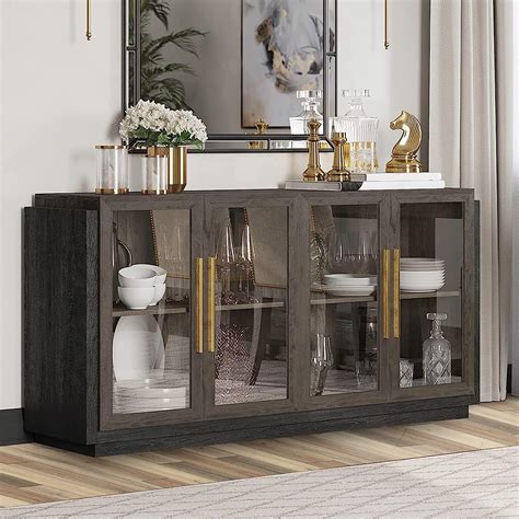 Amazon.com: BELLEZE Sideboard Buffet Cabinet, Modern Wood Glass-Buffet ...