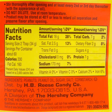 Peanut Butter Jar Nutrition Facts at Anne Rodriquez blog