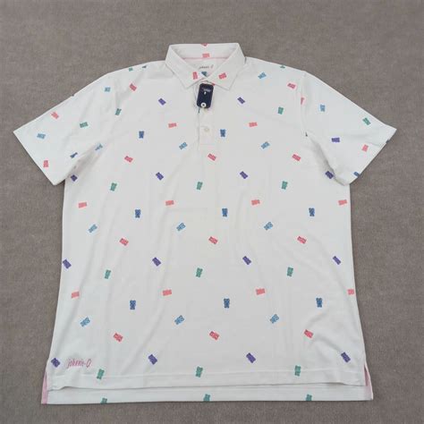 Vintage Johnnie-O Polo Shirt Men XL White Pattern Short Sleeve Stretch ...