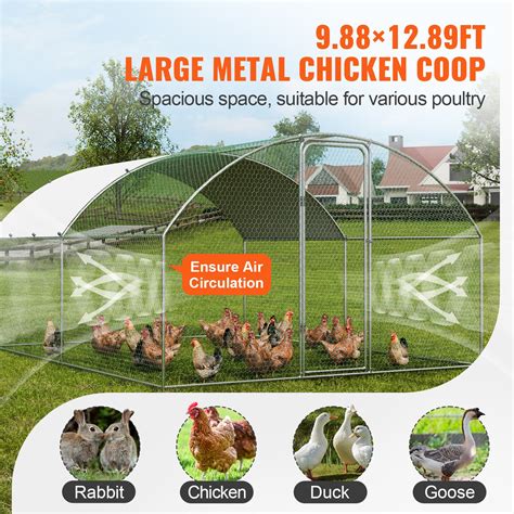 VEVOR Large Metal Chicken Coop, 9.8x12.9x6.5 ft Walk in Chicken Run for ...