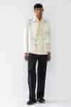 Buy Cream Handloom Denim Embroidered Thread Asemic Jacket For Men by ...