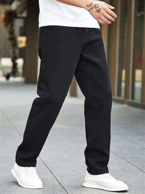 Manfinity Men Solid Straight Leg Jeans | Cool outfits for men, Black ...