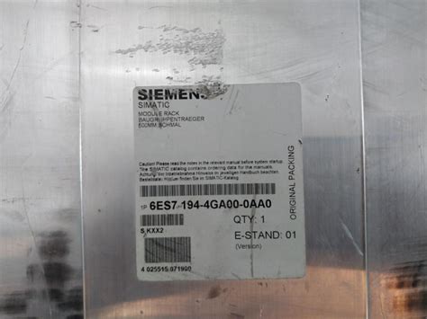 Siemens Simatic 6Es7 194-4Ga00-0Aa0 500Mm Narrow Module Rack Assembly ...