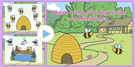 Phase 4 and 5 Tricky Words on Bees Coming Out of Hive PowerPoint