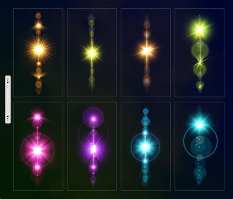 Collection de lumière parasite colorée et lumière parasite sur fond ...