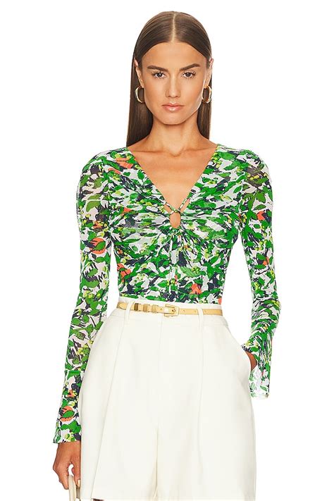 Diane von Furstenberg Lyric Bodysuit in Scribble Garden White | REVOLVE