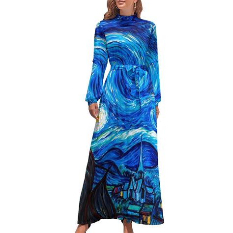 Starry Night Print Dress Boston Skyline Party Maxi Dress Aesthetic ...