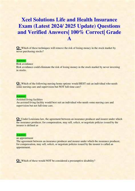 Xcel Solutions Life and Health Insurance Exam (Latest 2024/ 2025 Update ...