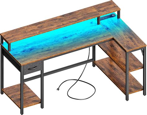 Brandclub - SUPERJARE 53 inch Reversible L Shaped Desk with LED Lights ...