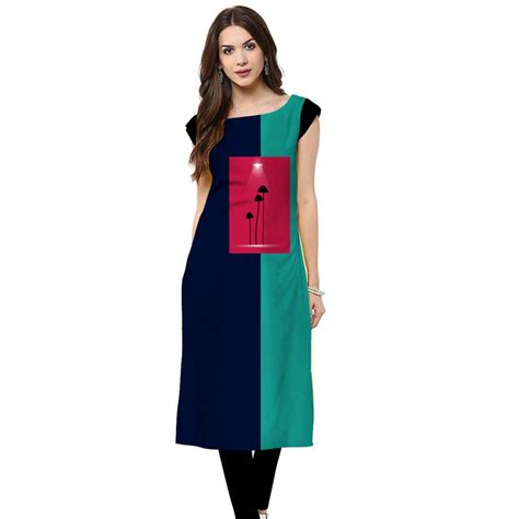 Glorious Navy Blue Colored Casual Printed Crepe Kurti