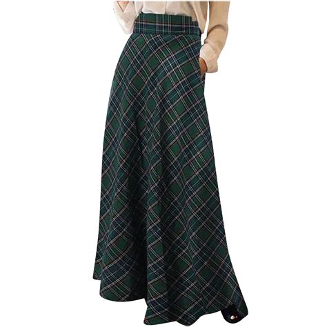 Blmnix Green Fall Skirts Pleated Long A-line Christmas Skirts for Women ...