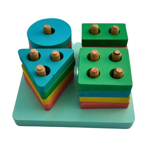 Babbles Wooden 4 Geometric Shape Sorting & Stacking Toy for 1Years ...